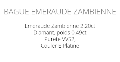  Bague Emeraude Zambienne Emeraude Zambienne 2.20ct Diamant, poids 0.49ct Purete VVS2, Couler E Platine 